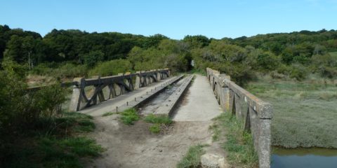 Sentier de randonnée sur un ancien pont de la voie ferrée